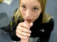 Blonde girlfriend gets fucked in a library