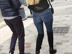 Sexy ass in tight skinny jeans and otk boots blonde