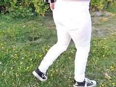 Watch me Stand there and Deliberately Wet my White Jeans again Outdoors! they are so Pee Stained! ;)