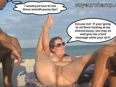 VoyeurChamp.com Exhibitionist Wife Nude Beach Foot Massage!