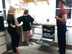 Two German Teens Seduce the Homeworker to FFM Threesome