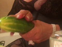 Latina Milf Plays with Cucumber. Juicy Pussy Ass Brazilian