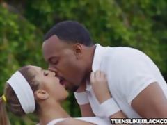 Busty August Ames fucks big black dicked tennis coach