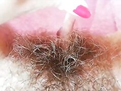 Hairy fetish video big clit hood pulling labia play and wet pussy fingering