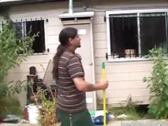 Chubby amateur slut licked and fucked outdoors