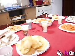 Surprise orgy for Ainara!!! Her first three dicks at the same time, and her aunt will join!!!