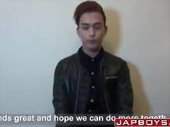 Gay Japanese student interviewed before cumshot solo