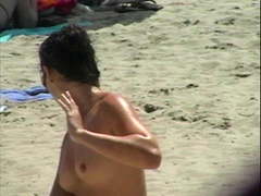 Topless babe walking