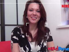 English redhead in hot pants pleasures nerd with fellatio