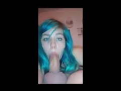 Green hair hands free blowjob 69