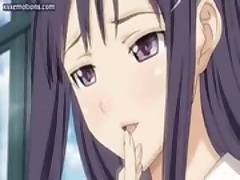 Anime Brunette With Stockings Doing A Footjob